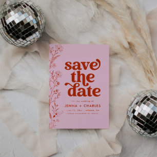 Retro-Rosa und Rote Blüte Save the Date Einladung