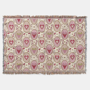 Retro Rosa und Rote Handgezeichnete Herzen Valenti Decke