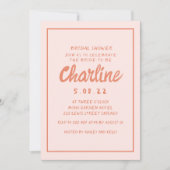 Retro Rosa und Rote Handschrift Brautparty Invii Einladung (Vorderseite)