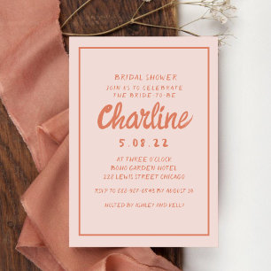 Retro Rosa und Rote Handschrift Brautparty Invii Einladung