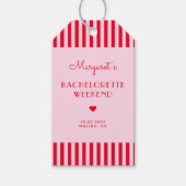 Retro Rosa und Rote Streifen Bachelorette Wochenen Geschenkanhänger (Vorderseite)