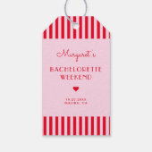 Retro Rosa und Rote Streifen Bachelorette Wochenen Geschenkanhänger (Rückseite)