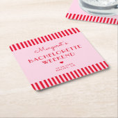 Retro Rosa und Rote Streifen Bachelorette Wochenen Rechteckiger Pappuntersetzer (angewinkelt)