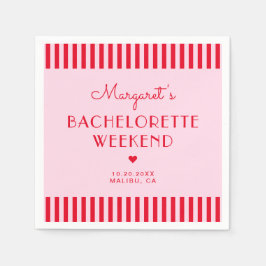 Retro Rosa und Rote Streifen Bachelorette Wochenen Serviette