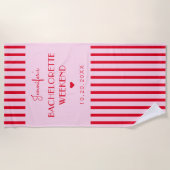 Retro Rosa und Rote Streifen Bachelorette Wochenen Strandtuch (Vorderseite)