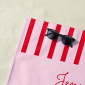 Retro Rosa und Rote Streifen Bachelorette Wochenen Strandtuch (Beispiel)