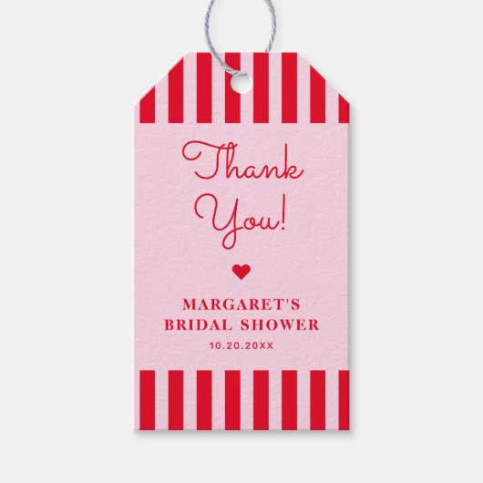 Retro Rosa und Rote Streifen Brautparty Geschenkanhänger (Vorderseite)