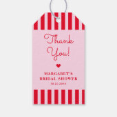 Retro Rosa und Rote Streifen Brautparty Geschenkanhänger (Rückseite)