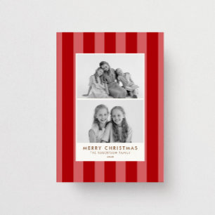 Retro-Rosa und rote Streifen Familienfoto Weihnach Feiertagskarte
