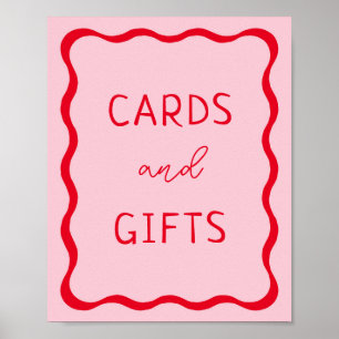 Retro-Rosa und rote wellige Karten und Geschenke S Poster