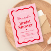 Retro-Rosa und rotes modernes Brautparty Einladung