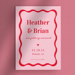 Retro Rosa und Rotes Squiggle Einzigartige Hochzei Save The Date