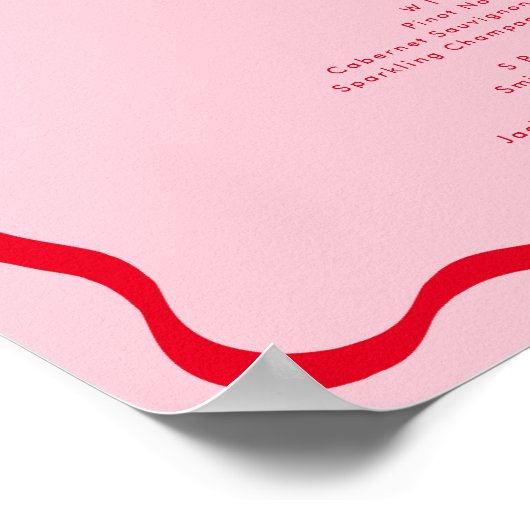 Retro Rosa und Rotes Wavy Bar Drink Menü Poster (Ecke)