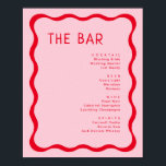 Retro Rosa und Rotes Wavy Bar Drink Menü Poster<br><div class="desc">Retro Rosa und Rot-Wavy-Bar-Getränkekarten</div>