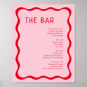 Retro Rosa und Rotes Wavy Bar Drink Menü Poster (Vorne)