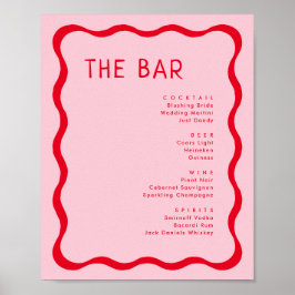 Retro Rosa und Rotes Wavy Bar Drink Menü Poster