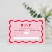 Retro-Rosa- und Rothalbwelle-Hochzeit RSVP Karte (Stehend Vorderseite)