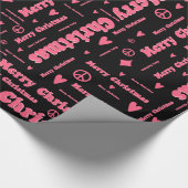 Retro Rosa und Schwarz Frohe Weihnachten Frieden u Geschenkpapier (Ecke)