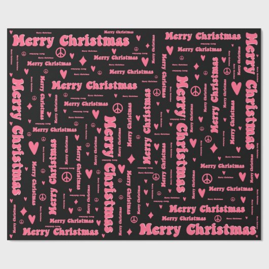 Retro Rosa und Schwarz Frohe Weihnachten Frieden u Geschenkpapier (Flach)