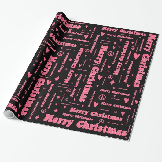 Retro Rosa und Schwarz Frohe Weihnachten Frieden u Geschenkpapier (Ungerollt)