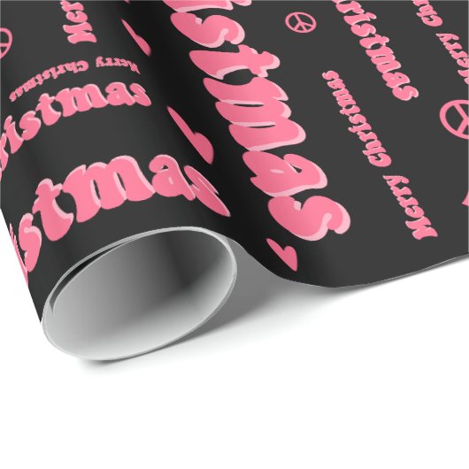 Retro Rosa und Schwarz Frohe Weihnachten Frieden u Geschenkpapier (Rolleneckpunkt)