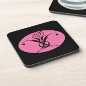 Retro Rosa und Schwarz Geblüht Rose Untersetzer (Linke Seite)