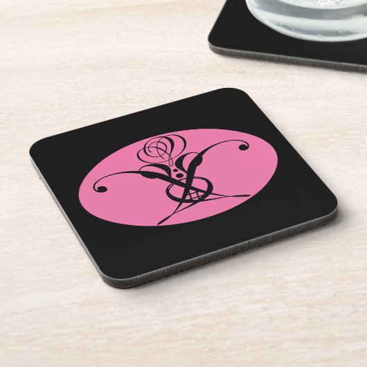 Retro Rosa und Schwarz Geblüht Rose Untersetzer (Linke Seite)