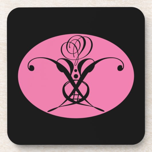 Retro Rosa und Schwarz Geblüht Rose Untersetzer (Vorderseite)