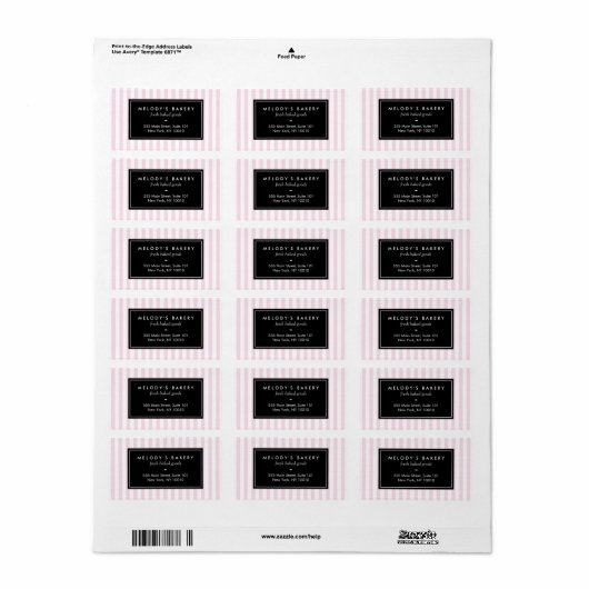 Retro Rosa und Weiße Streifen Bäckerei Adressaufkleber (Vorne)