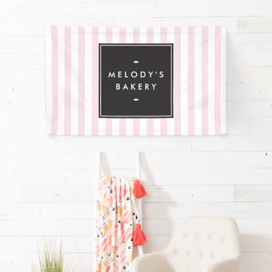 Retro Rosa und Weiße Streifen Bäckerei Banner (Insitu)