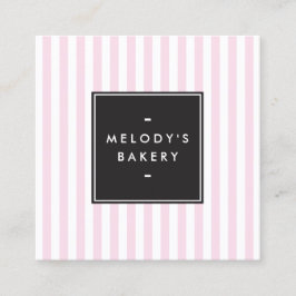 Retro Rosa und Weiße Streifen Bäckerei Quadratische Visitenkarte
