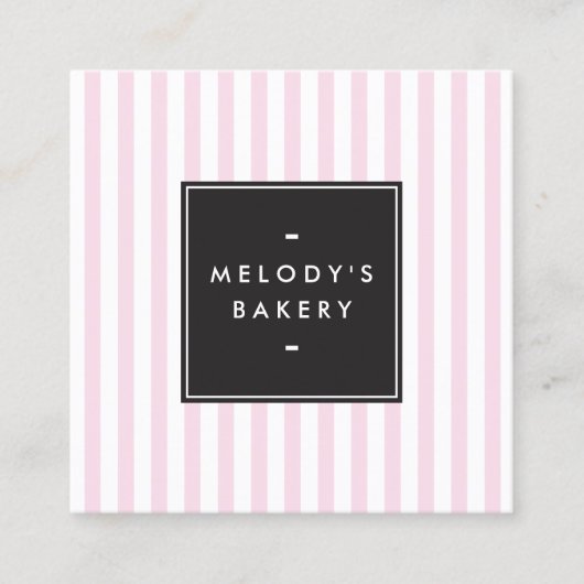 Retro Rosa und Weiße Streifen Bäckerei Quadratische Visitenkarte (Vorderseite)
