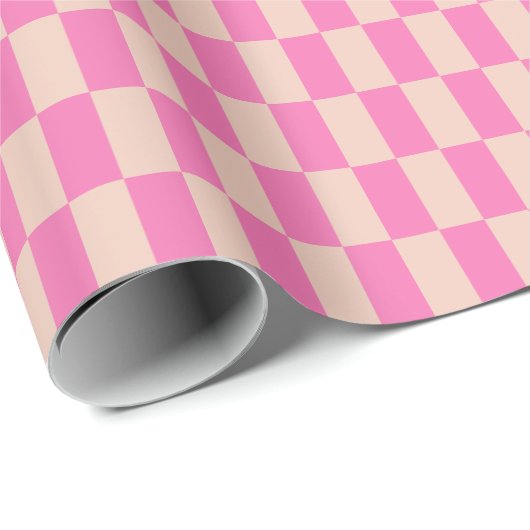 Retro-rosa und weißes Bright-Prüfpappmuster Geschenkpapier (Rolleneckpunkt)