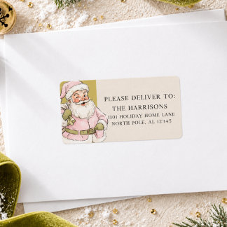 Retro Rosa Vintage Weihnachtsmann-Adresse Adressaufkleber