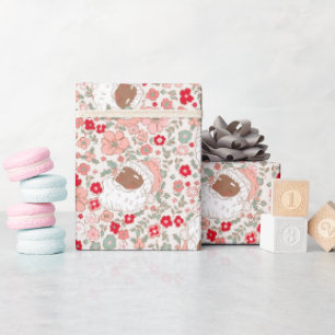 Retro Rosa Vintage Weihnachtsmann Weihnachtsblumen Geschenkpapier