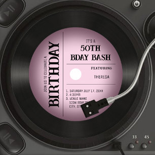 Retro-Rosa-Vinyl-Schallplatte 50. Geburtstag Einladung