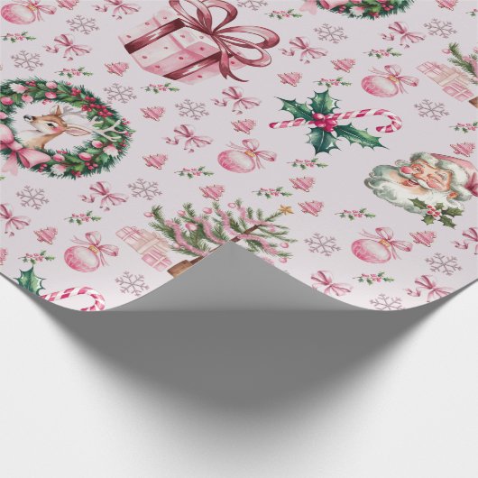 Retro rosa Weihnachten Geschenkpapier (Ecke)