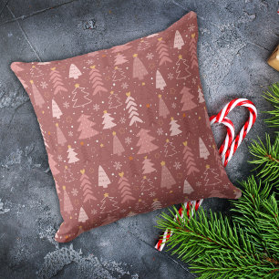 Retro-Rosa-Weihnachtsbäume Schneeflocken Sterne He Kissen