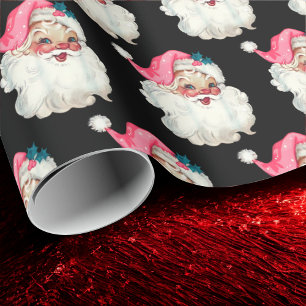 Retro-Rosa-Weihnachtsmann-Gesicht-Christmas-Gesche Geschenkpapier