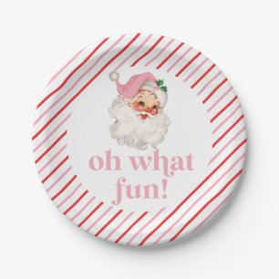 Retro Rosa Weihnachtsmann Oh Was Für Ein Spaß Pappteller