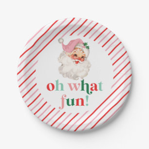 Retro Rosa Weihnachtsmann Oh Was Für Ein Spaß Pappteller