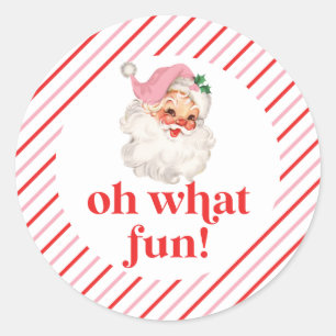 Retro Rosa Weihnachtsmann Oh Was Für Ein Spaß Runder Aufkleber