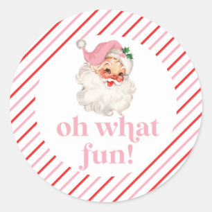 Retro Rosa Weihnachtsmann Oh Was Für Ein Spaß Runder Aufkleber