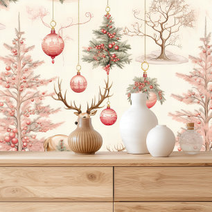 Retro Rosa Weihnachtsschmuck und Hirsch Tapete