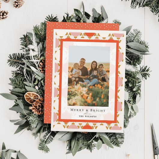 Retro Rosa Weihnachtsschmuck Weihnachtsfotokarte Einladung