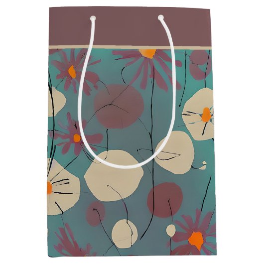 Retro-Rosa-weiße Blume mittelgroße Geschenktüte (Vorderseite)