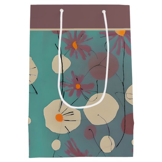 Retro-Rosa-weiße Blume mittelgroße Geschenktüte (Rückseite)