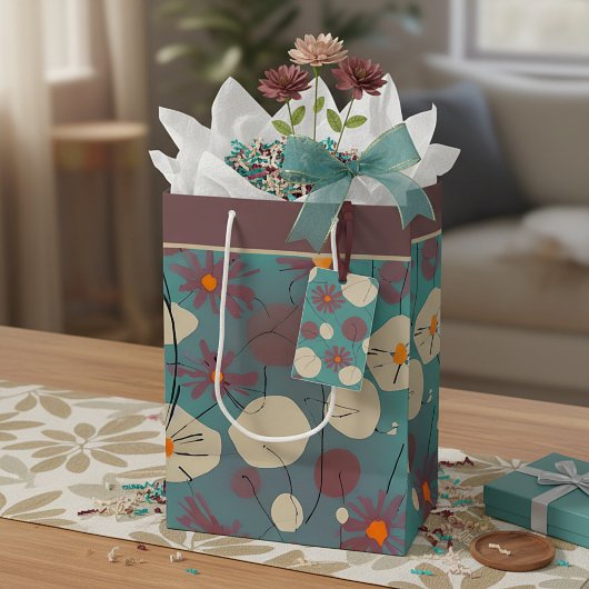Retro-Rosa-weiße Blume mittelgroße Geschenktüte