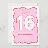 Retro Rosa Welle zart fett süß 16 Einladung (Vorderseite)