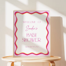 Retro-Rosa-Wellenschriftzug-Baby-Shower-Willkommen